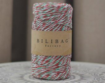 Twisted Macrame Cord, Christmas Mix Bilibag Factory Cotton Cord 3mm, 100m, Single Ply Macrame Cord