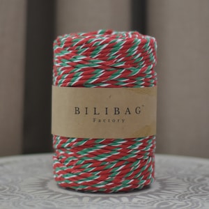 Candy Cane 5mm Twisted Macrame Cord, Cotton, 100m, Bilibag Factory