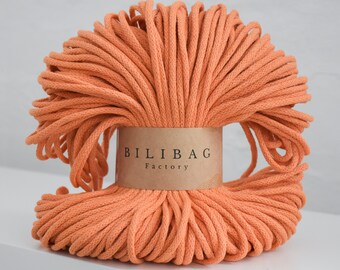 Orange Bilibag Factory Premium Cotton Cord 3mm, MADE IN UK, 100m, Cord, Crochet Cord, Knitting, Braided Cord, Cotton Rope, Cotton Yarn