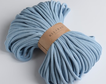 Baby Blue Bilibag Factory Braided Cotton Cord 9mm, MADE IN UK, 100m, Cord, Crochet Cord, Knitting, Braided Cord, Cotton Rope, Cotton Yarn