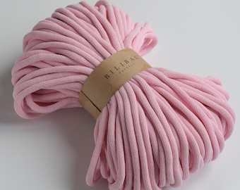 Baby Pink Bilibag Factory Braided Cotton Cord 9mm, MADE IN UK, 100m, Cord, Crochet Cord, Knitting, Braided Cord, Cotton Rope, Cotton Yarn