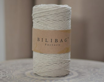 Twisted Macrame Cord, Beige Bilibag Factory Cotton Cord 3mm, 100m, Single Ply Macrame Cord