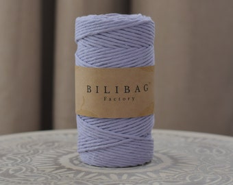 Twisted Macrame Cord, Lilac Bilibag Factory Cotton Cord 3mm, 100m, Single Ply Macrame Cord