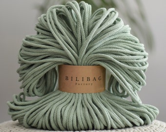 BIlibag Factory Cotton Cord 5mm, MADE IN UK, Olive 100m, Macrame Cord, Crochet Cord, Knitting, Braided Cord, Cotton Rope, Cotton Yarn