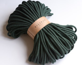 Deep Green Bilibag Factory Braided Cotton Cord 9mm, MADE IN UK, 100m, Cord, Crochet Cord, Knitting, Braided Cord, Cotton Rope, Cotton Yarn