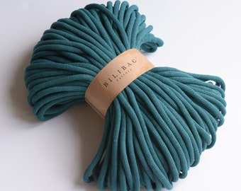 Green Teal Bilibag Factory Braided Cotton Cord 9mm, MADE IN UK, 100m, Cord, Crochet Cord, Knitting, Braided Cord, Cotton Rope, Cotton Yarn
