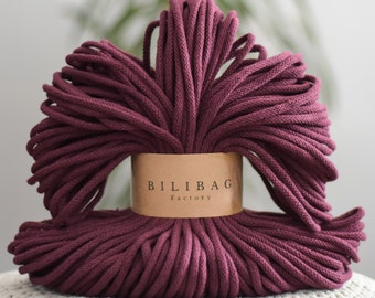 Burgundy Braided Cotton Cord 5mm, 100m, Made in UK, Bilibag Factory