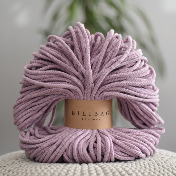 Bilibag Factory Cotton Cord 5mm, MADE IN UK, Dusty Pink 100m, Macrame Cord, Crochet Cord, Knitting, Braided Cord, Cotton Rope, Cotton Yarn