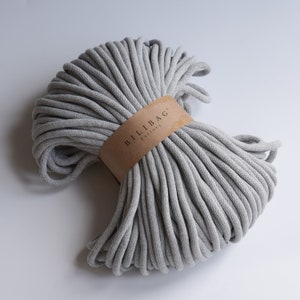 Moon Grey Bilibag Factory Braided Cotton Cord 9mm, MADE IN UK, 100m, Cord, Crochet Cord, Knitting, Braided Cord, Cotton Rope, Cotton Yarn
