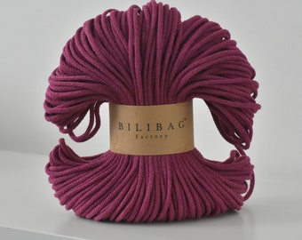 Rouge Bilibag Factory Premium Cotton Cord 3mm, MADE IN UK, 100m, Cord, Crochet Cord, Knitting, Braided Cord, Cotton Rope, Cotton Yarn