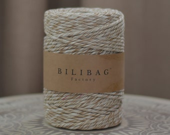 Twisted Macrame Cord, Cappuccino Bilibag Factory Cotton Cord 5mm, 100m, Single Ply Macrame Cord