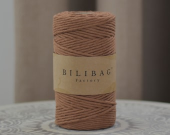 Twisted Macrame Cord, Caramel Bilibag Factory Cotton Cord 3mm, 100m, Single Ply Macrame Cord