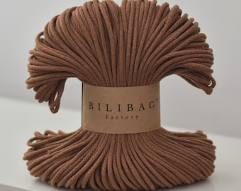 Caramel Bilibag Factory Premium Cotton Cord 3mm, MADE IN UK, 100m, Cord, Crochet Cord, Knitting, Braided Cord, Cotton Rope, Cotton Yarn