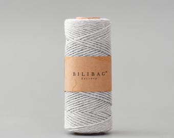 Moon Grey 1.5-2mm Twisted Macrame Cord, Cotton, 100m, Bilibag Factory