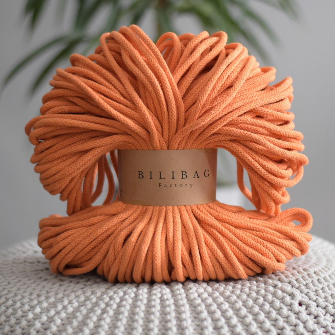 Bilibag Factory Cotton Cord 5mm, MADE IN UK, Orange 100m, Macrame Cord