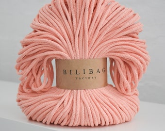 Peach Bilibag Factory Premium Cotton Cord 3mm, MADE IN UK, 100m, Cord, Crochet Cord, Knitting, Braided Cord, Cotton Rope, Cotton Yarn