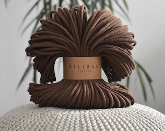 Brown Braided Cotton Cord 5mm, 100m, Made in UK, Bilibag Factory