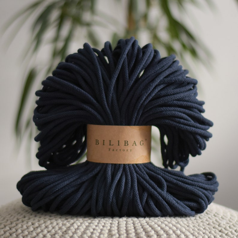 Bilibag Factory Cotton Cord 5mm, MADE IN UK, Navy Blue 100m, Macrame Cord, Crochet Cord, Knitting, Braided Cord, Cotton Rope, Cotton Yarn image 1