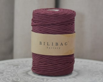 Burgundy 5mm Twisted Macrame Cord, Cotton, 100m, Bilibag Factory