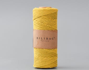 French Mustard Twisted Macrame Cord: 1.5-2mm Single Ply, 100m, Made in UK, Bilibag Factory