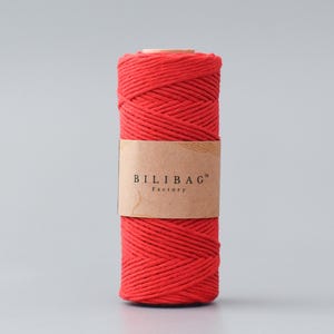 Peut inclure: Un rouleau de corde en coton rouge avec une étiquette brune sur laquelle est inscrit "Bilibag™ Factory".
