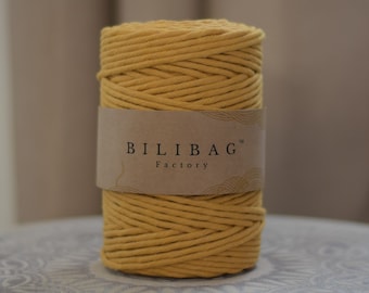 Mustard Yellow Macrame Cord, 5mm Single Ply Recycled Cotton, 100m, Bilibag Factory