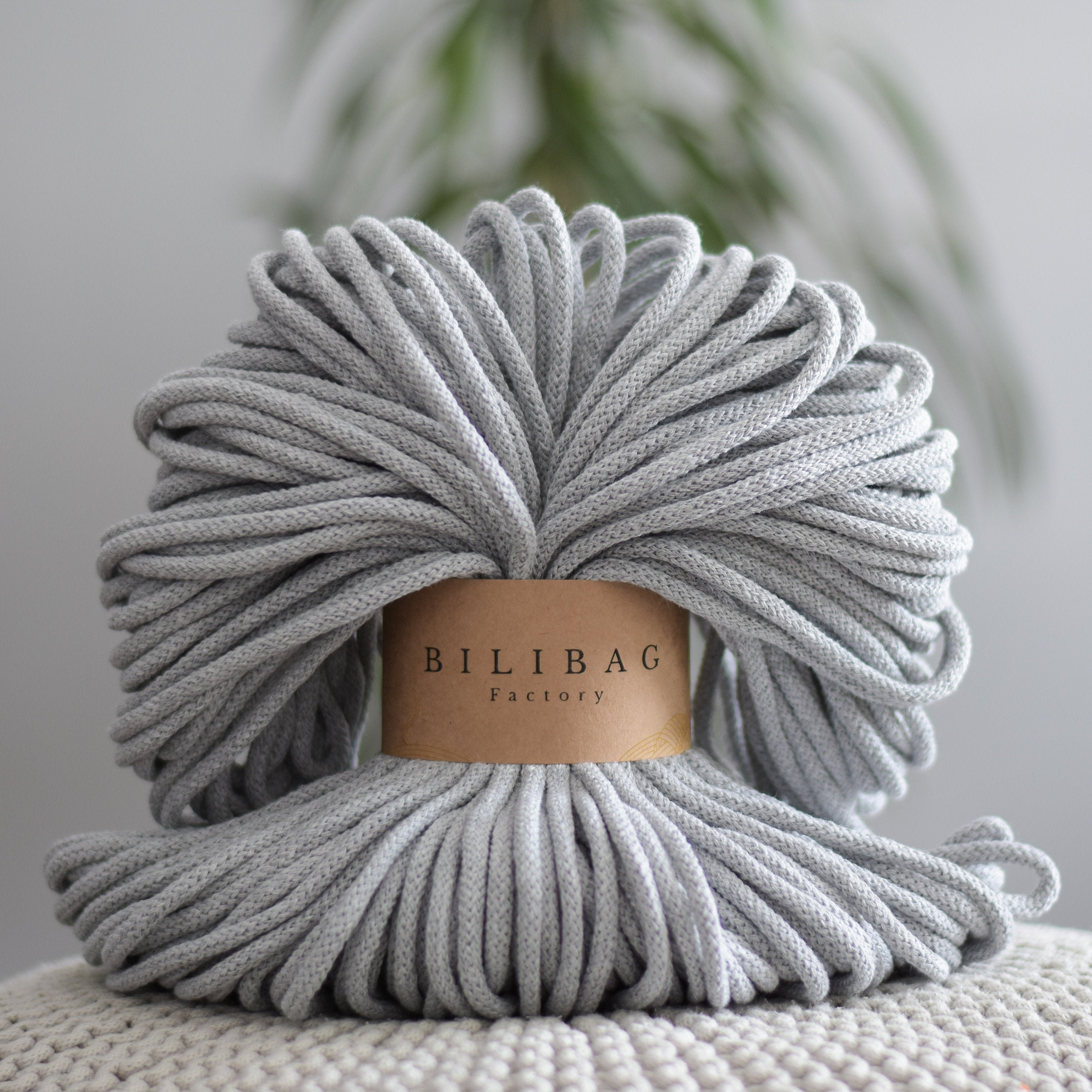Bilibag Factory Cotton Cord 5mm, MADE IN UK, Moon Grey 100m, Macrame Cord, Crochet Cord, Knitting, Braided Cord, Cotton Rope, Cotton Yarn