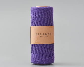 Purple 1.5-2mm Twisted Macrame Cord, Cotton, 100m, Bilibag Factory