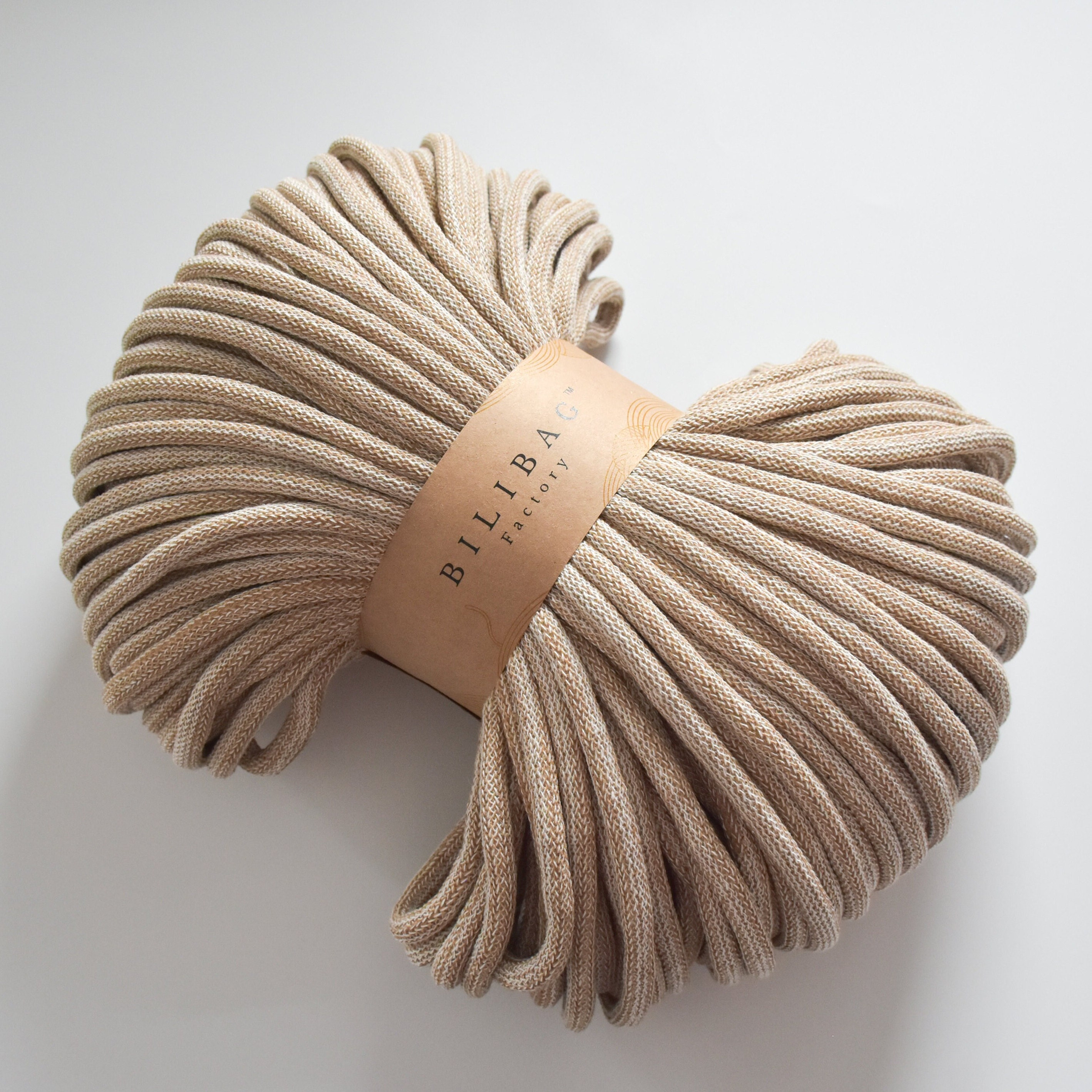 Cappuccino Bilibag Factory Braided Cotton Cord 9mm, MADE IN UK, 100m, Cord, Crochet Cord, Knitting, Braided Cord, Cotton Rope, Cotton Yarn