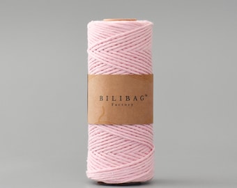 Baby Pink 1.5-2mm Twisted Macrame Cord, Cotton, 100m, Bilibag Factory