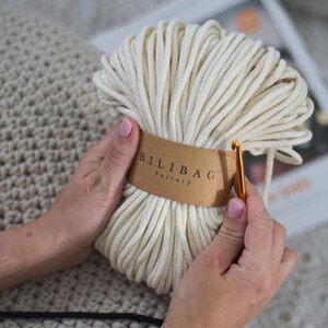 Vanillegevlochten macramékoord 3 mm, 100 m, Bilibag Factory, Made in UK afbeelding 6