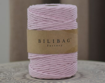 Twisted Macrame Cord, Baby Pink Bilibag Factory Cotton Cord 5mm, 100m, Single Ply Macrame Cord