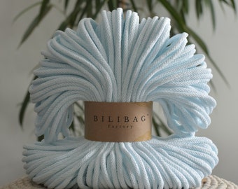 Bilibag Factory Cotton Cord 5mm, MADE IN UK, Marine 100m, Cord, Crochet Cord, Knitting, Braided Cord, Cotton Rope, Cotton Yarn