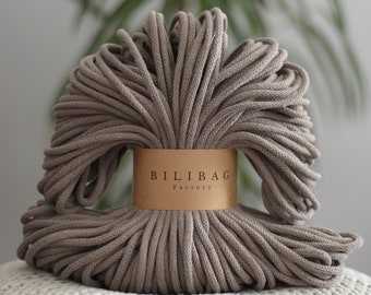 Bilibag Factory Cotton Cord 5mm, MADE IN UK, Earth Colour, 100m, Cord, Crochet Cord, Knitting, Braided Cord, Cotton Rope, Cotton Yarn