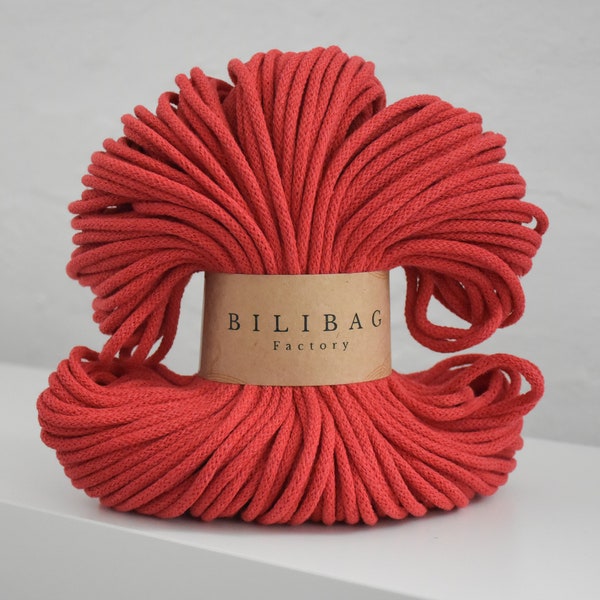 Cordon en coton rouge Bilibag Factory Premium 3mm, MADE IN UK, 100m, Cordon, Cordon au crochet, Tricot, Cordon tressé, Corde en coton, Fil de coton