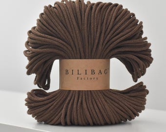 Brown Braided Cotton Cord 3mm, 100m, Made in UK, Bilibag Factory