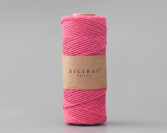 Fuchsia Twisted Macrame Cord 1.5-2mm, 100m, Made in UK, Bilibag Factory
