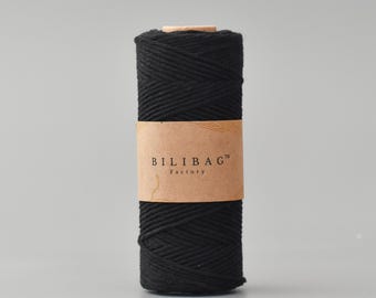 Black 1.5-2mm Twisted Macrame Cord, Cotton, 100m, Bilibag Factory