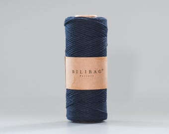 Navy Blue 1.5-2mm Macrame Cord, Bilibag Factory, Single Ply Cotton, 100m