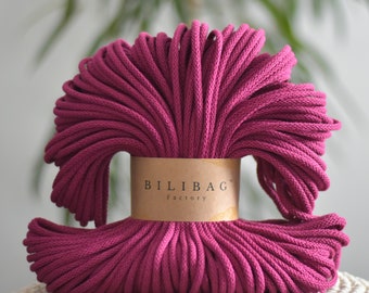 Bilibag Factory Cotton Cord 5mm, MADE IN UK, Rouge 100m, Cord, Crochet Cord, Knitting, Braided Cord, Cotton Rope, Cotton Yarn