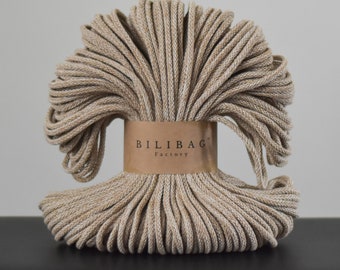 Bilibag Factory Cotton Cord 5mm, MADE IN UK, Cappuccino 100m, Cord, Crochet Cord, Knitting, Braided Cord, Cotton Rope, Cotton Yarn