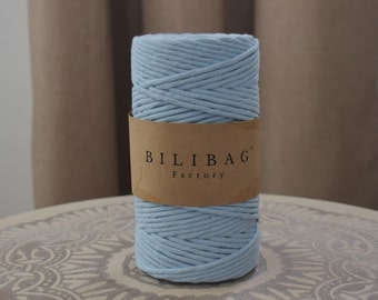 Twisted Macrame Cord, Baby Blue Bilibag Factory Cotton Cord 3mm, 100m, Single Ply Macrame Cord