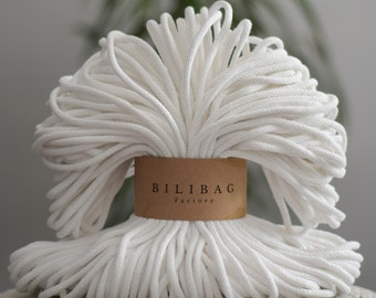 Bilibag Factory Cotton Cord 5mm, MADE IN UK, White 100m, Macrame Cord, Crochet Cord, Knitting, Braided Cord, Cotton Rope, Cotton Yarn