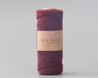 Burgundy 1.5-2mm Twisted Macrame Cord, Cotton, 100m, Bilibag Factory
