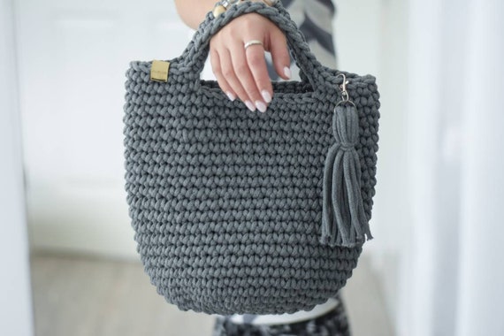 Crochet Bag Everyday bag Bags and Purses Pyramid Bag Tote Graphite BILIBAG Shopper Bag