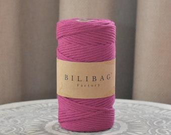 Twisted Macrame Cord, Rouge Bilibag Factory Cotton Cord 3mm, 100m, Single Ply Macrame Cord