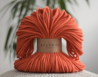 Orange Braided Cotton Cord 5mm, 100m, Made in UK, Bilibag Factory
