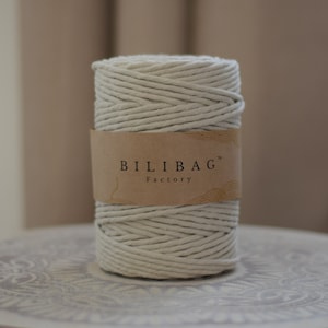 Twisted Macrame Cord, Beige Bilibag Factory Cotton Cord 5mm, 100m, Single Ply Macrame Cord