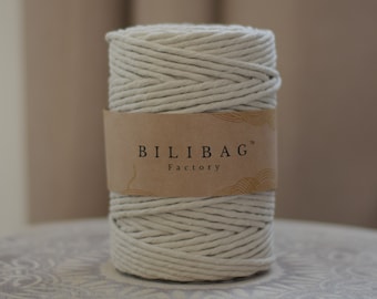 Twisted Macrame Cord, Beige Bilibag Factory Cotton Cord 5mm, 100m, Single Ply Macrame Cord