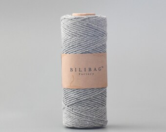 Dark Grey 1.5-2mm Twisted Macrame Cord, 100m, Made in UK, Bilibag Factory